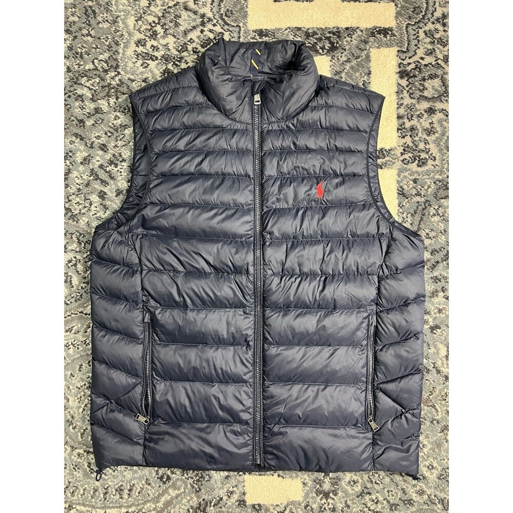 Polo Ralph Lauren Men's Packable Water Repellent Down Vest Navy Blue Sz Medium
